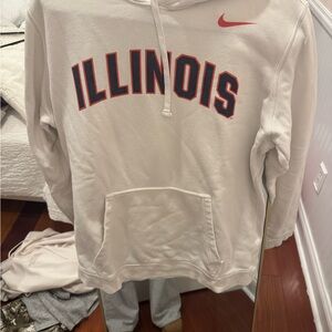 Nike Cream Hoodie with Red and Blue Illinois Logo